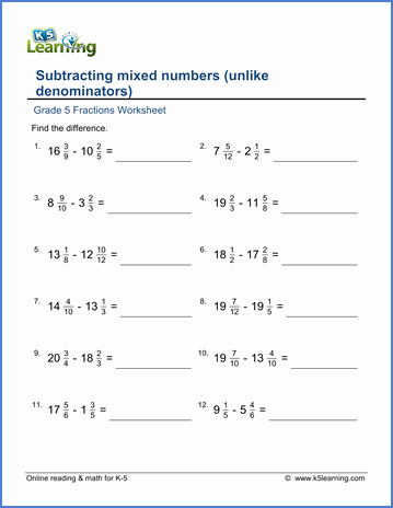 Regrouping Fractions Worksheet Grade 5 Addition &amp; Subtraction Of Fractions Worksheets
