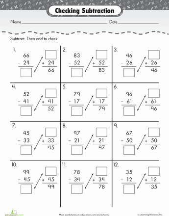Regrouping Subtraction Worksheets 3rd Grade Check Your Work Two Digit Subtraction