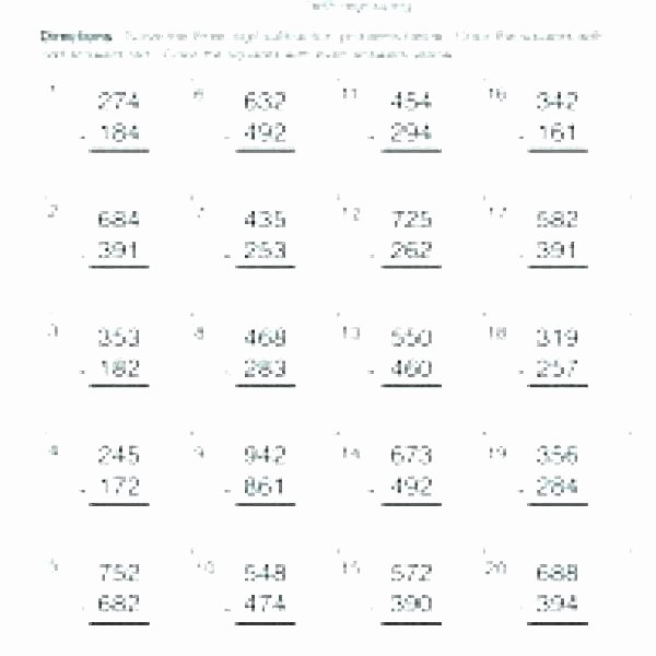 Regrouping Subtraction Worksheets 3rd Grade Grade Subtraction Worksheets without Regrouping 3 Digit for