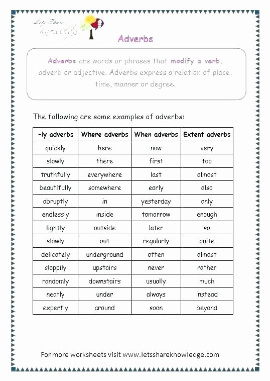 Relative Adverbs Worksheet 4th Grade Free Adverb Worksheets Adverbs Worksheet Grade 6 Grammar for