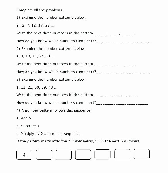 Repeating Patterns Worksheets Math Number Patterns Worksheets