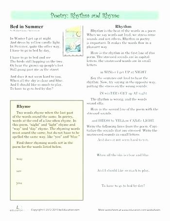 Rhyming Couplets Worksheet Rhyme Scheme Worksheets 5th Grade