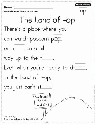 Rhyming Couplets Worksheet the Land Of Op Word Family Op Word Family Poetry Page