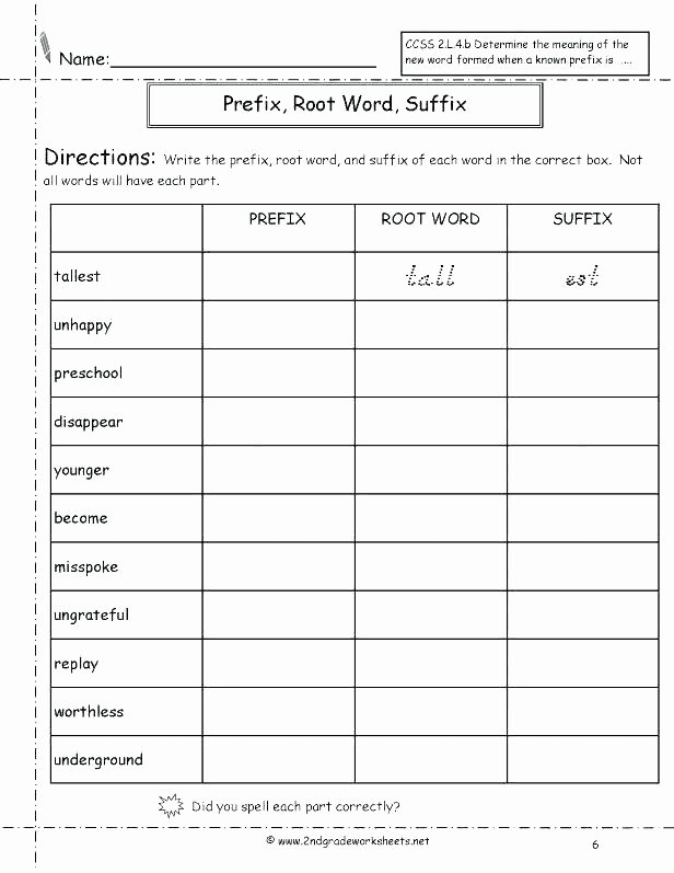 Root Word Worksheets Middle School Suffix S Worksheets Free Prefix and Grade