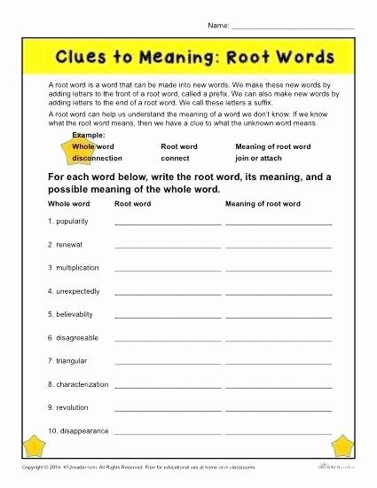 Root Word Worksheets Middle School Word Meaning Worksheets