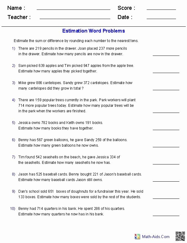 Rounding Word Problems Worksheets Multiplication Using Estimation Worksheets
