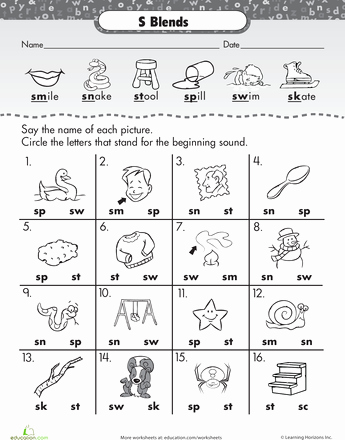 S Blend Worksheets Consonant sounds S Blends Teaching Ideas
