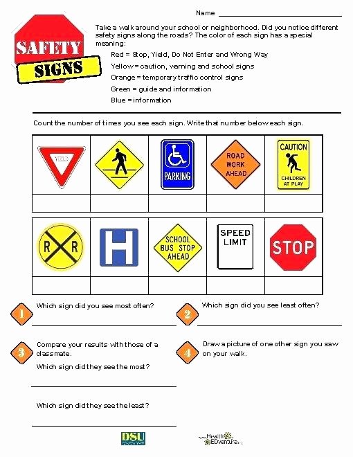 Safety Signs Worksheets for Kindergarten Safety Signs for Kids Worksheets Free Printable Road