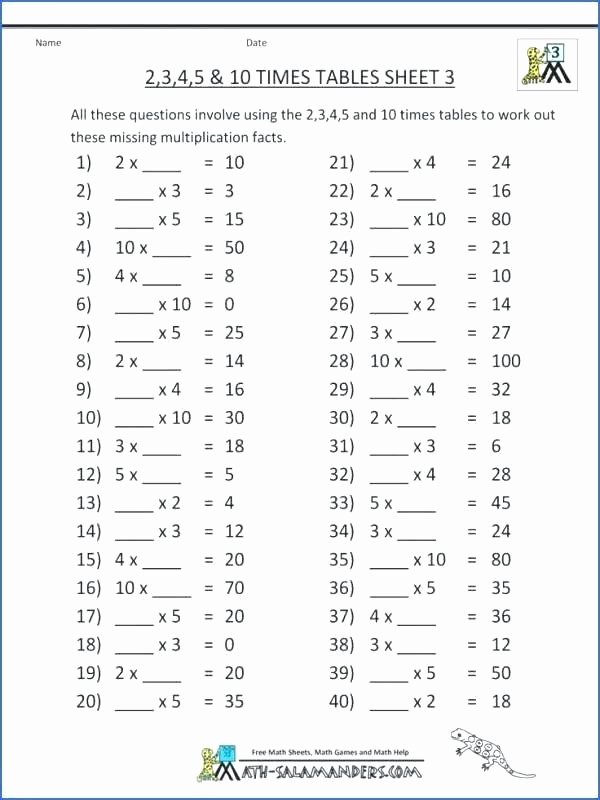 Salamander Math Worksheet Multiplication 5 Times Table – fordhamitac