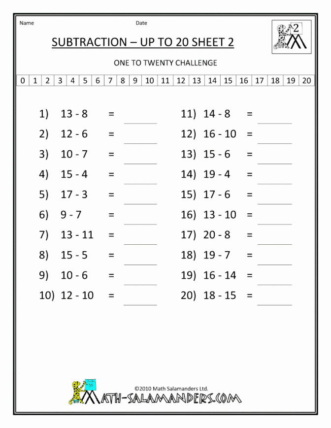 Saxon Math 2 Worksheets Pdf Inspirational 2nd Grade Math Worksheets Mental Subtraction to 20 2