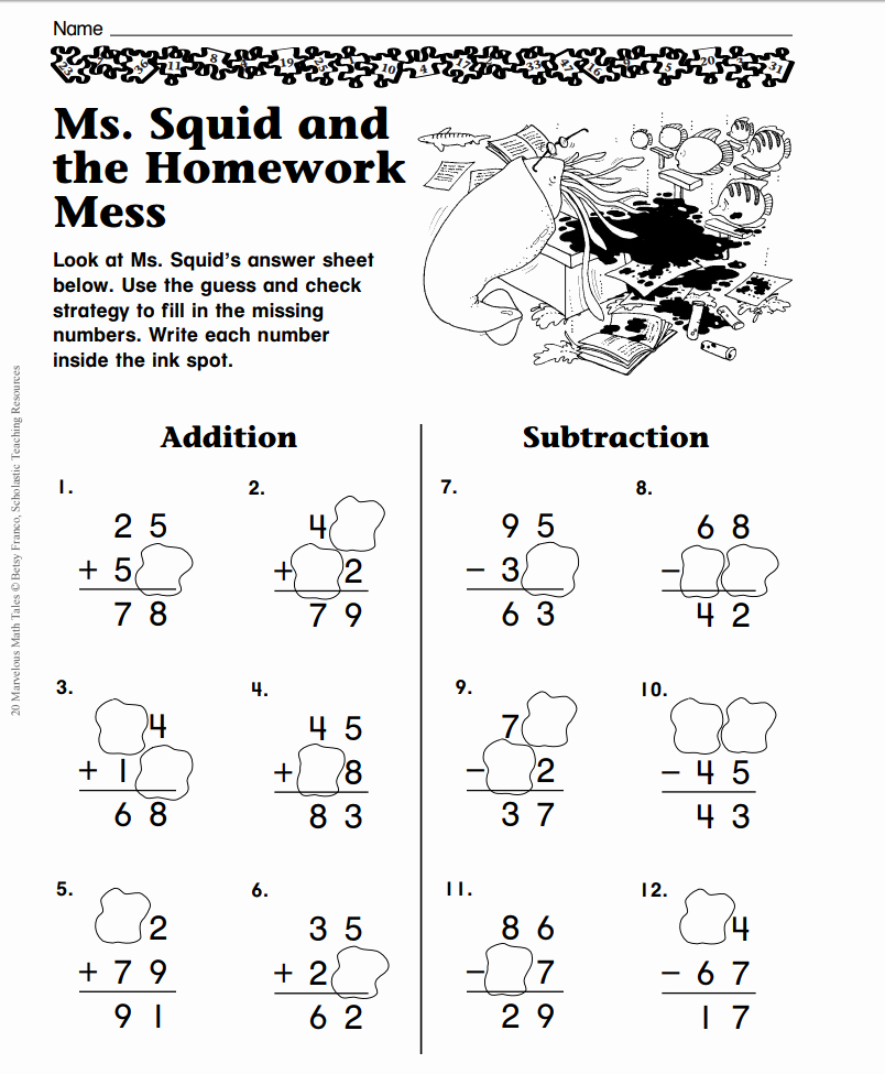 Scholastic Math Worksheets Ms Squid and the Homework Mess Guess and Check