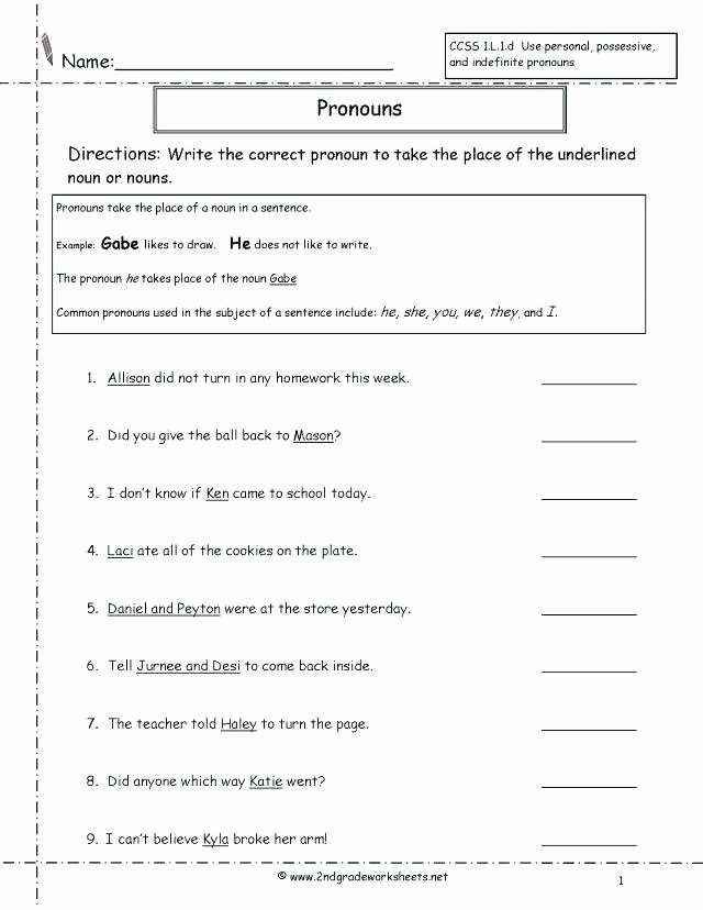Second Grade Pronoun Worksheets Pronoun Practice Worksheets Pronoun Worksheets Grade