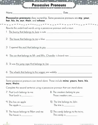 Second Grade Pronouns Worksheet Possessive Pronouns Worksheet Grade the Best Worksheets