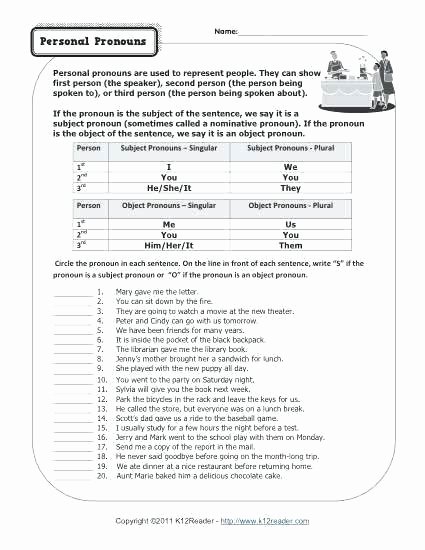 Second Grade Pronouns Worksheet Pronoun Worksheets for High School – Petpage
