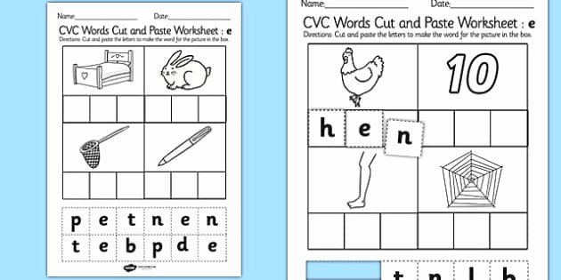 Segmenting Words Worksheets Cvc Words Cut and Paste Worksheet Worksheets Mixed Cvc