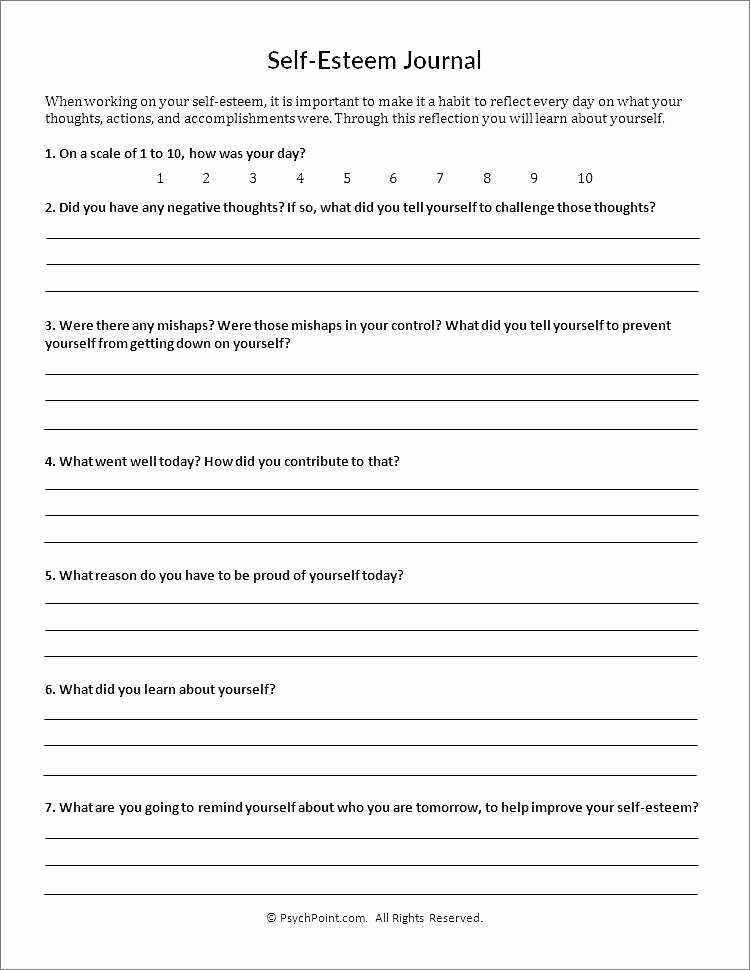 Self Esteem Worksheet for Teens Free Printable Self Esteem Worksheets Download social Work