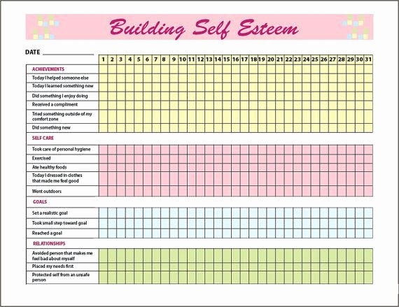 Self Esteem Worksheets Girls Self Esteem Building Tracker Journal Printable Graph Mental