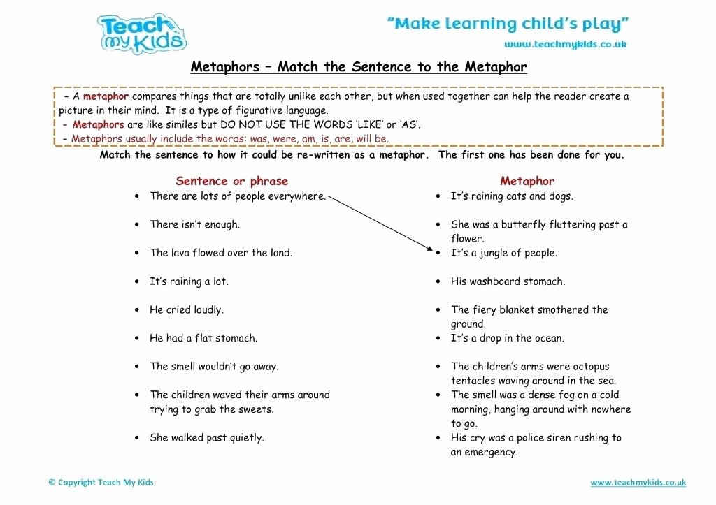 Sentence Imitation Worksheets Inspirational Metaphors for Kids Worksheets – Trungcollection