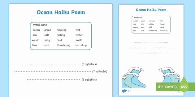 Sentence Imitation Worksheets Inspirational Ocean Haiku Poem Differentiated Worksheets Poem Poetry