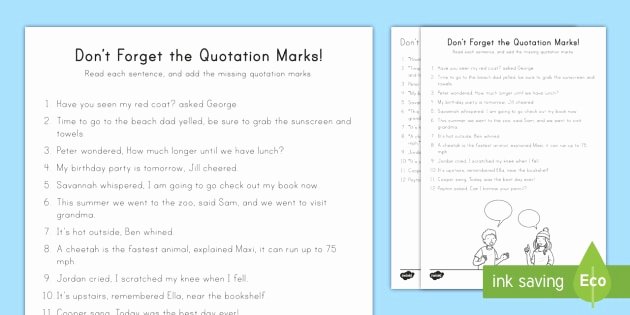 Sentence Starters for Kindergarten Fresh Don T for the Quotation Marks Worksheet Worksheet