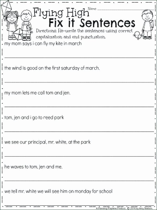 Sentence Worksheets for First Grade Free Paragraph Editing Worksheets Grammar Correction 3rd