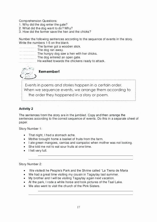 Sequence Worksheets for 3rd Grade Story Sequencing Worksheets events Grade 6 with Answers