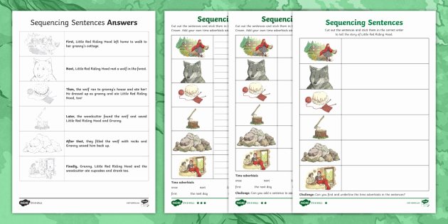 Sequencing Of events Worksheets Sequencing Sentences Little Red Riding Hood Differentiated