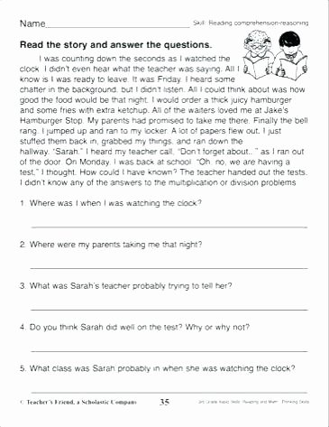 Seventh Grade Reading Comprehension Worksheets Free Prehension Worksheets Language Arts Grade Worksheets