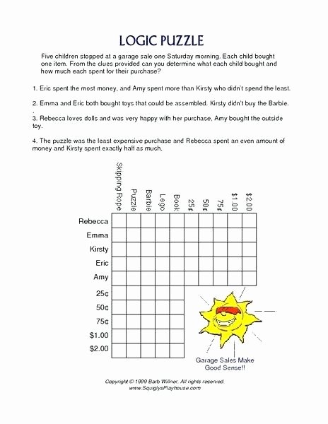 Shopping Math Worksheet Logic Puzzle Shopping at A Garage Sale Worksheet Math Logic