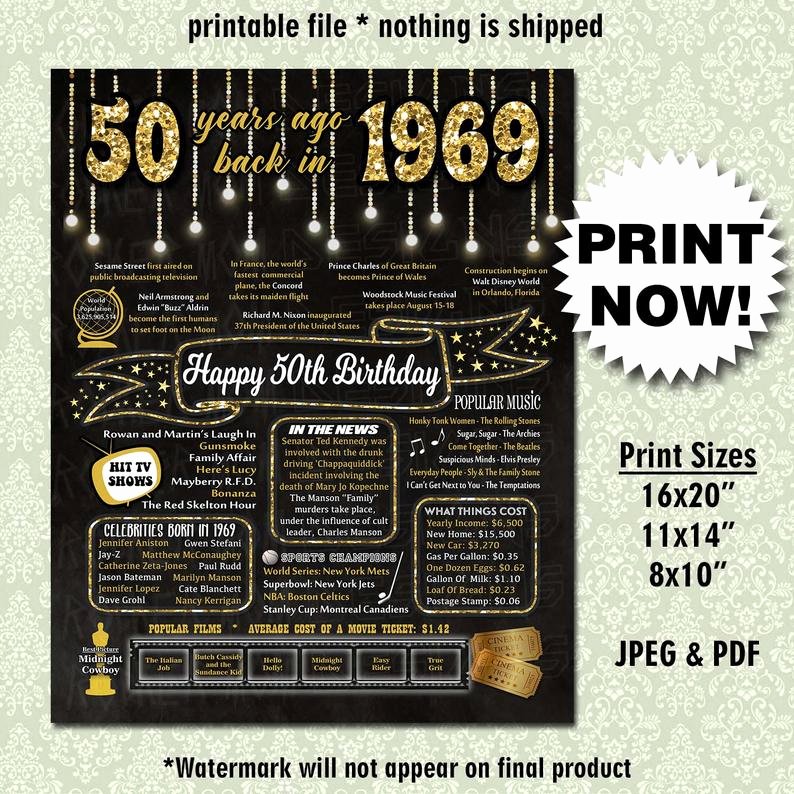 Sign Language Poster Printable 50th Birthday Instant Download Poster 1969 Sign 50th Birthday Gift for Women Men Party Decorations Printable Chalkboard 1969 Fun Facts