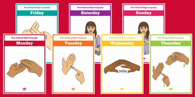 Sign Language Poster Printable New Zealand Sign Language Days Of the Week Display Posters