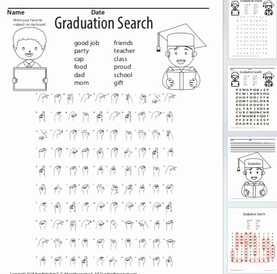 Sign Language Printable Worksheets Graduation Word Search