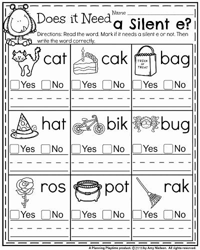 Silent E Worksheets for Kindergarten October First Grade Worksheets Kids Stuff
