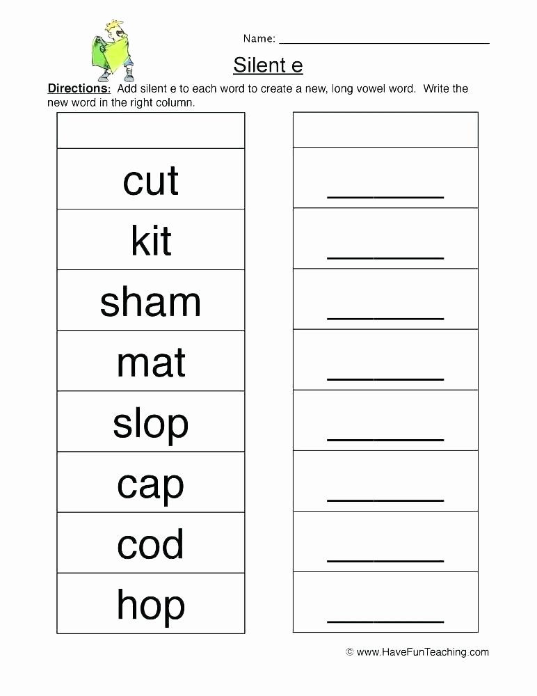 Silent E Worksheets for Kindergarten Silent K Words Worksheets