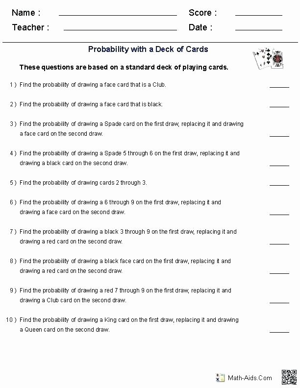Simple and Compound Probability Worksheet Grade Probability Worksheets Mon Core High School