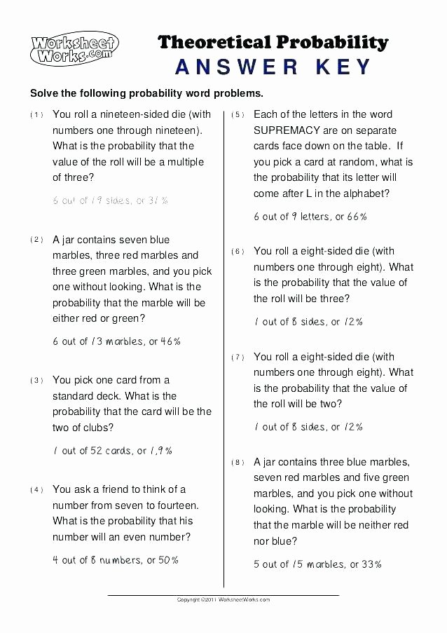 Simple and Compound Probability Worksheet Probability Worksheet Grade 7 Activities Worksheets for 5