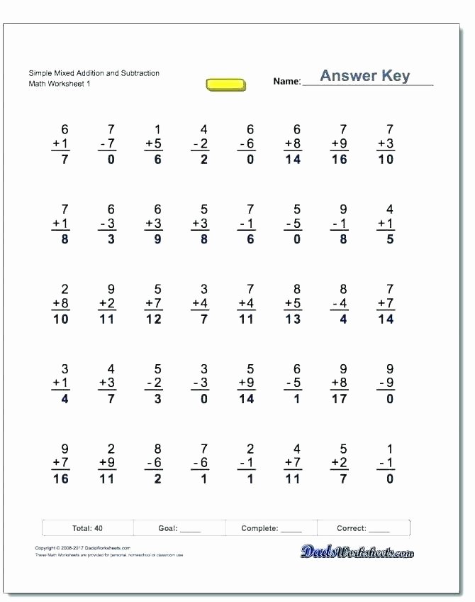 Single Digit Subtraction Drills Addition and Subtraction Single Digit Worksheets