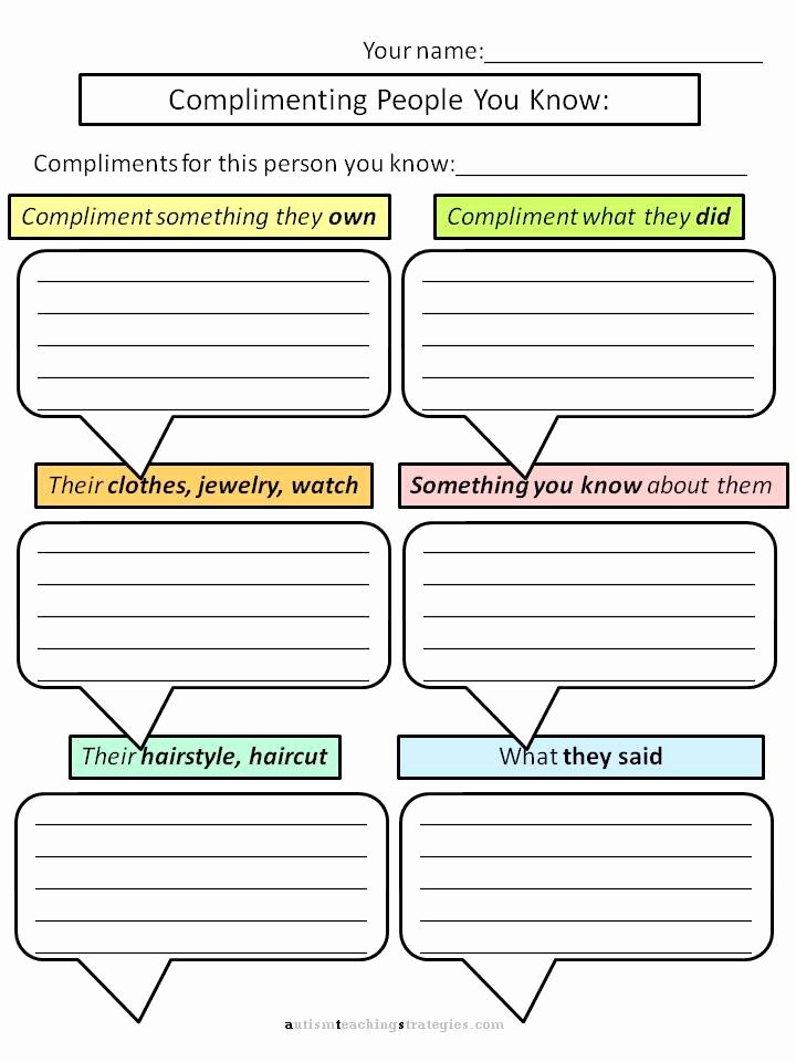 Social Skills Training Worksheets Adults Helping Kids with asperger S to Give Pliments Worksheets