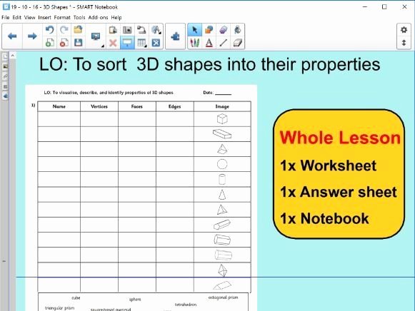 Sorting Shapes Worksheets for Kindergarten whole Lesson 3d Shapes Features Properties sorting