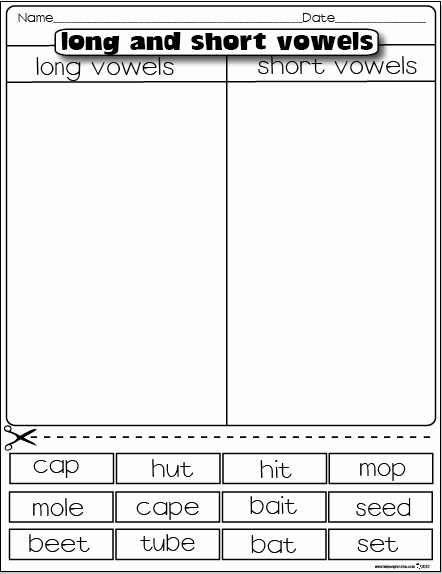 Sorting Worksheets for Kindergarten Long and Short Vowels sort Sheets