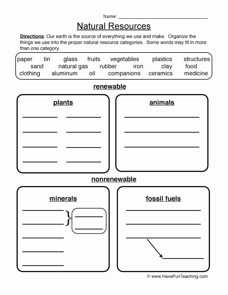 Sorting Worksheets for Kindergarten Natural Resources Worksheets for Grade Elegant Free