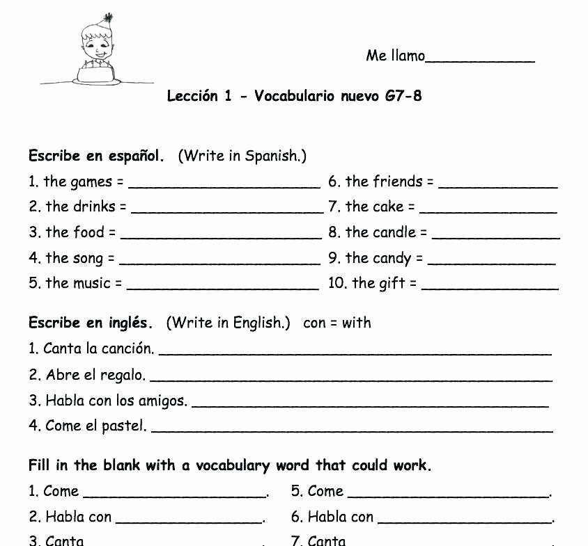 Spanish Verb Conjugation Worksheets Printable English to Spanish Translation Worksheets
