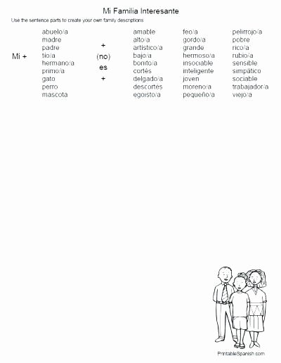 Spanish Verb Conjugation Worksheets Printable the Family In Worksheets Printable Mi Spanish Tree