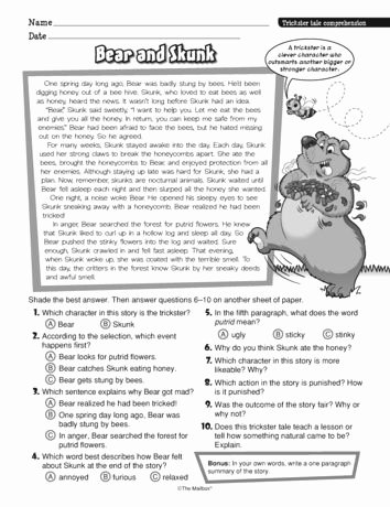 Spring Comprehension Worksheets Bear and Skunk Lesson Plans the Mailbox