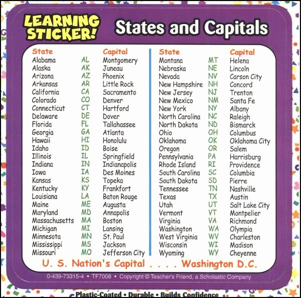 State and Capital Quiz Printable List 50 States Capitals Printable