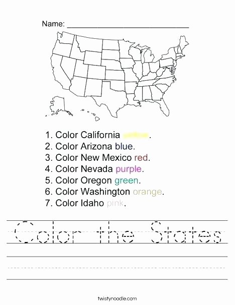 State Capitals Printable Quiz Color the States Worksheet Twisty Noodle State Capitals