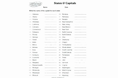States and Capitals Quiz Worksheet 50 States Printable Worksheets