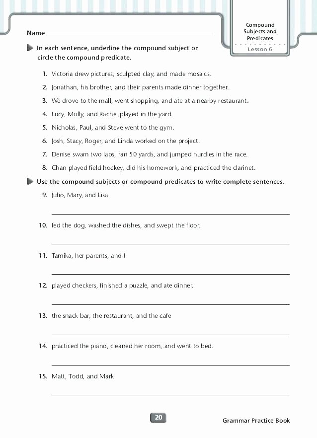 Subject Predicate Worksheet 2nd Grade Diagramming Pound Subjects and Predicates Worksheets