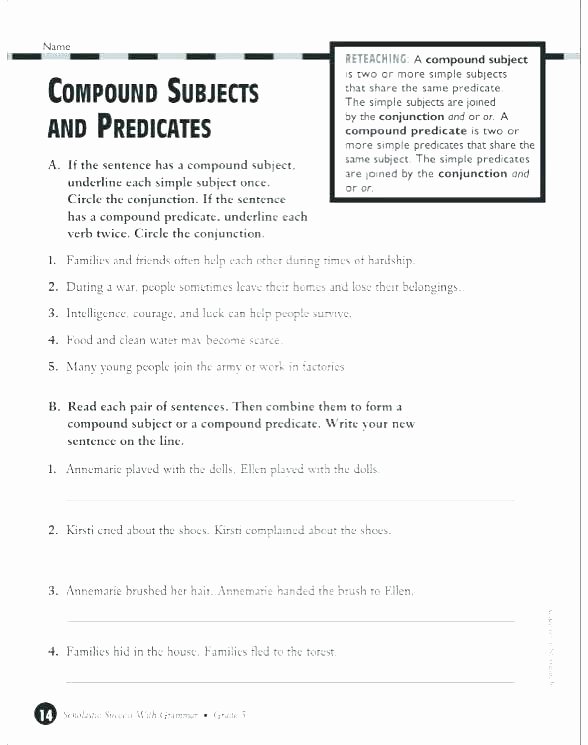 Subject Predicate Worksheet 6th Grade 5th Grade Grammar Worksheets