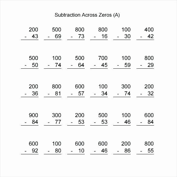 Subtracting Across Zeros Worksheet Pdf Math Antics Worksheets